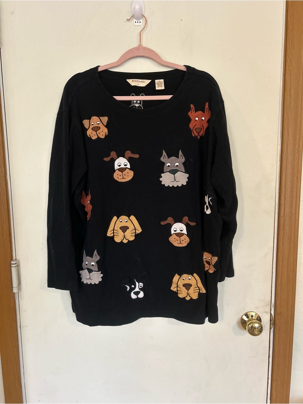 Bechamel Vintage Dog Applique Long Sleeve Top - 1X Novelty Print